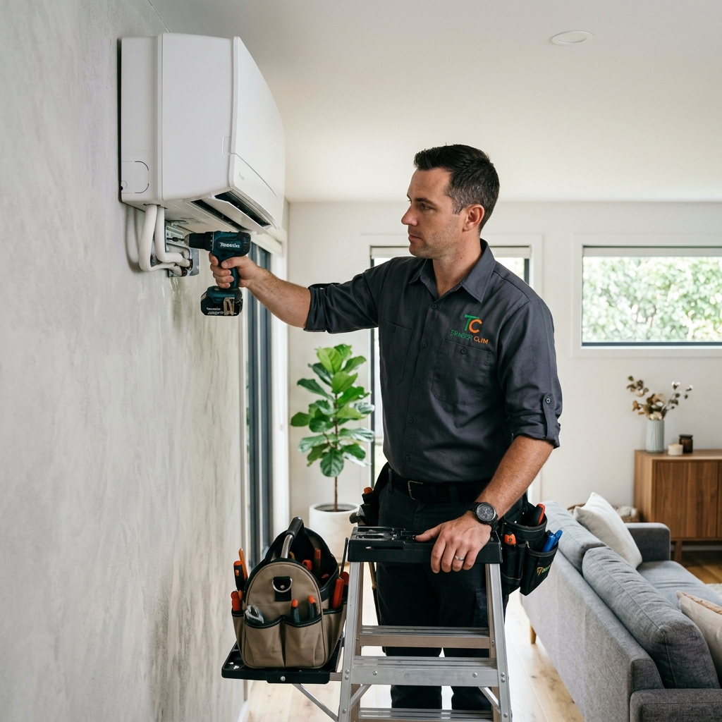 Technicien installant un système de climatisation